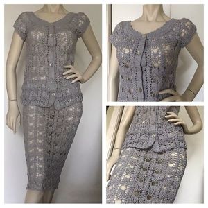 Vintage hand crocheted gray and silver two pieces set